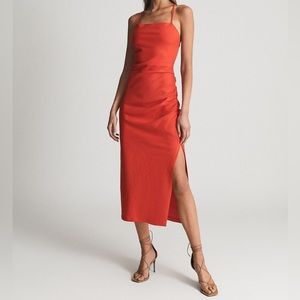 Reiss Khalia Stretch Linen Bodycon MIDI Dress NWT